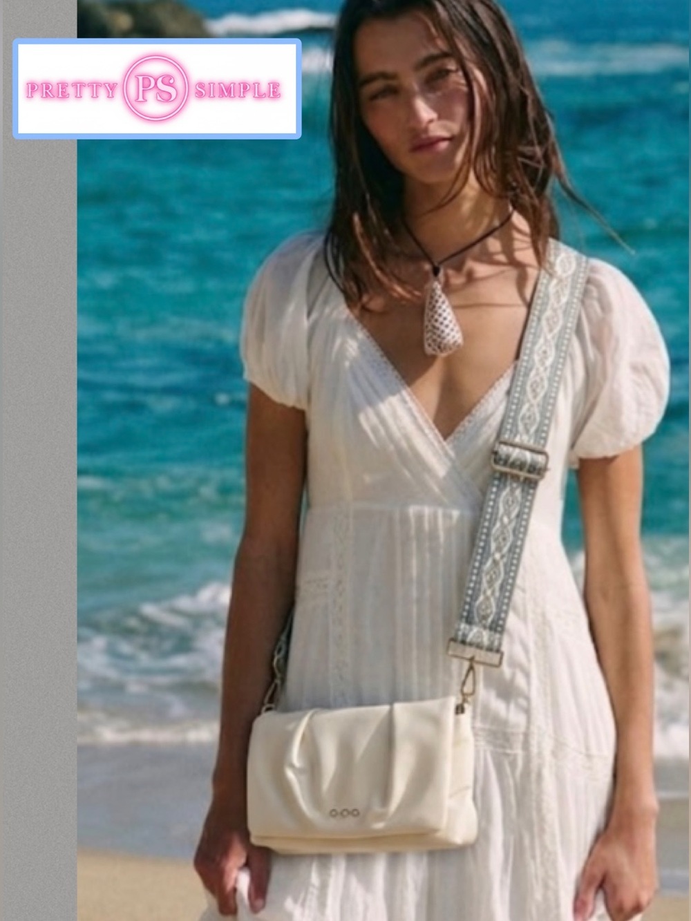 NWT Pretty Simple Aurora crossbody clutch bag in Ivory Cream with Gray strap